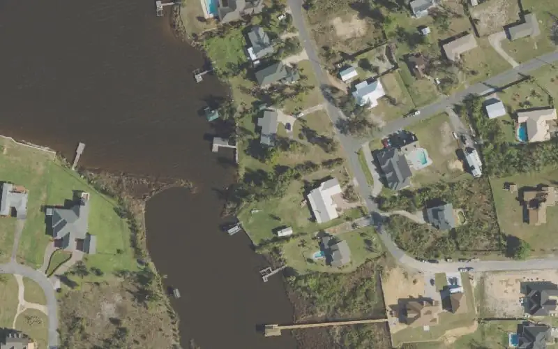 Aerial photo of the area around Amhurst Street Park Paddlecraft Access, Bay County