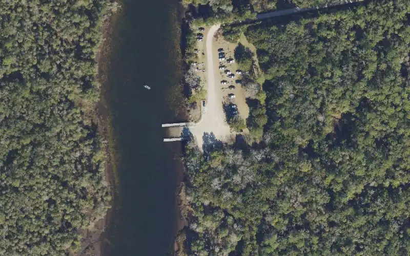 Aerial photo of the area around Aucilla River Boat Ramp at Mandalay (Williams Fish Camp Landing), Taylor County