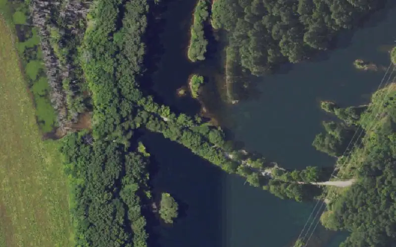 Aerial photo of the area around Barebank Lake Ramp, Ohio County