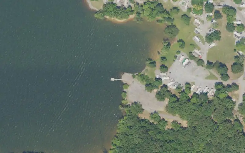 Aerial photo of the area around Barge Island Public Use Area at Birmingham Point, Marshall County