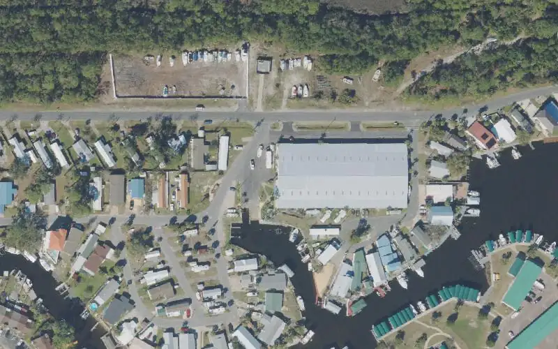 Aerial photo of the area around Bayside Marina of Panama City Beach, Bay County