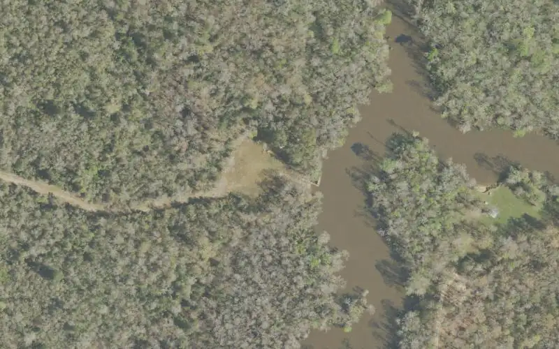Aerial photo of the area around Beck's Lake Fish Camp - Harvester's Landing (annual pass required), Escambia County