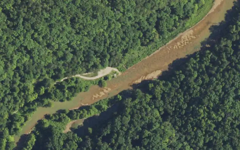 Aerial photo of the area around Big Mine Fork Ramp, Morgan County
