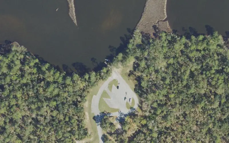 Aerial photo of the area around Bill Dickson Park and Boat Ramp, Escambia County