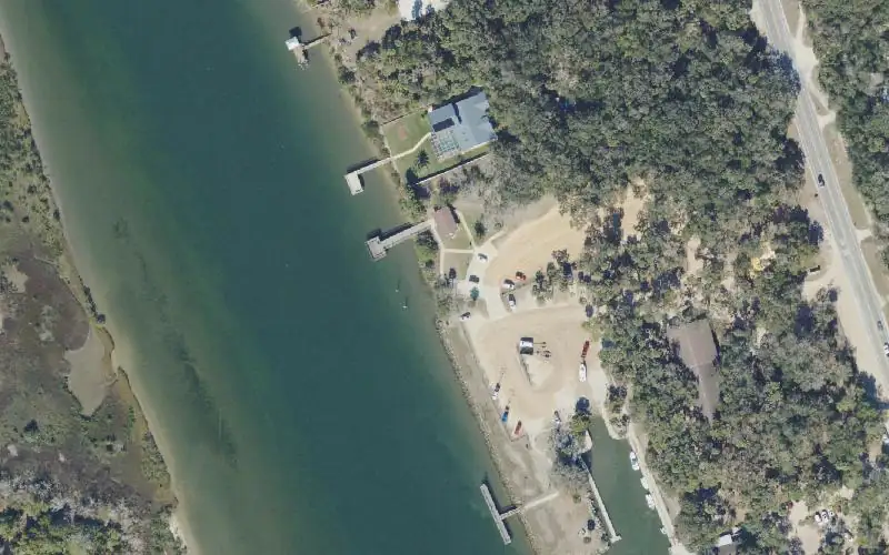 Aerial photo of the area around Bing's Landing Primitive Kayak Launch Beach, Flagler County