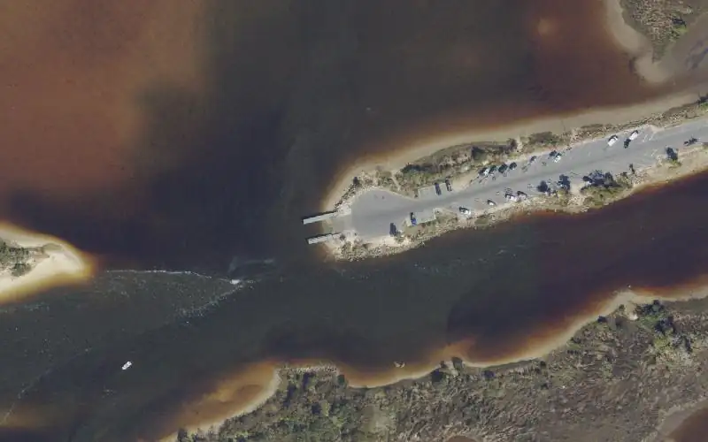 Aerial photo of the area around Bird Creek Boat Ramp (Highway 40), Levy County