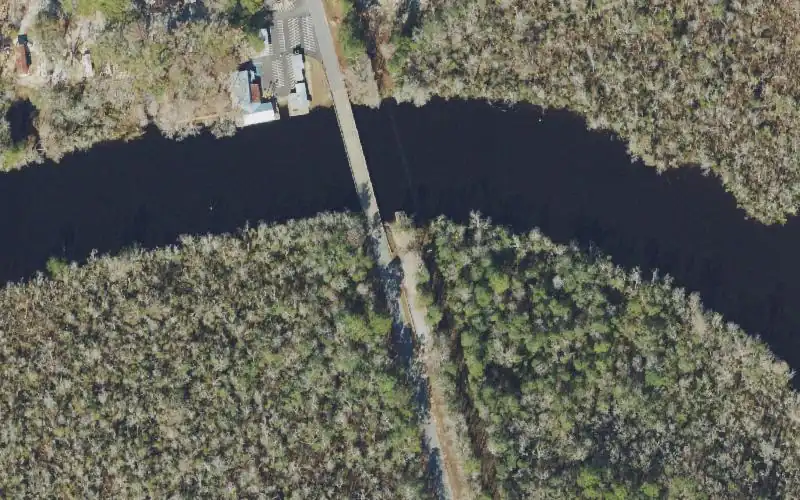 Aerial photo of the area around Black Creek Landing Public Boat Ramp, Walton County