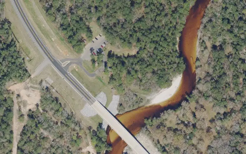 Aerial photo of the area around Blackwater River - Cotton Bridge Park Canoe Launch, Okaloosa County