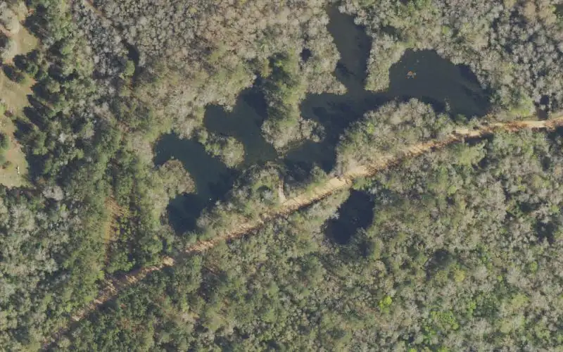 Aerial photo of the area around Bluff Springs Recreation Area - Lake Canoe Access #1, Escambia County