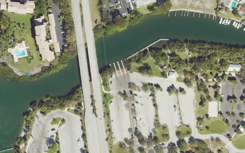 Aerial photo of the area around Burt Reynolds Park East Boat Ramp, Palm Beach County