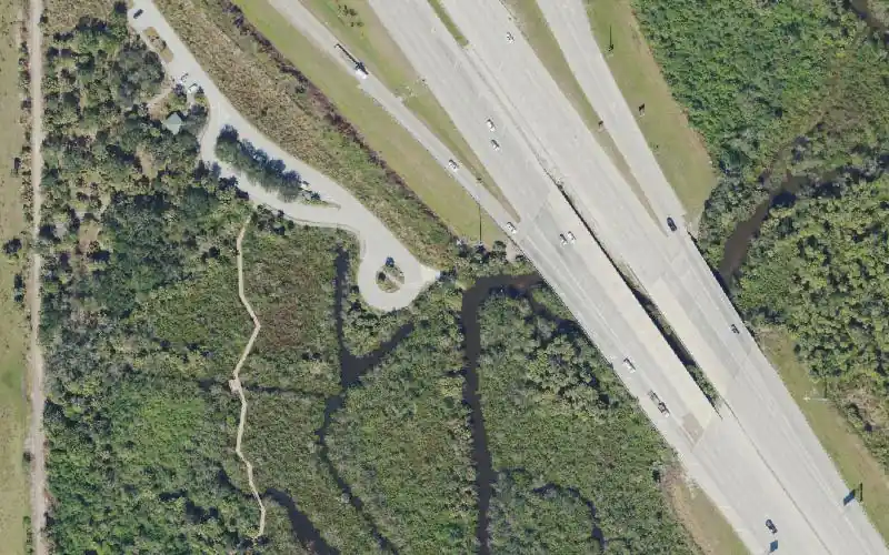 Aerial photo of the area around Caloosahatchee Creeks Preserve Canoe Launch, Lee County