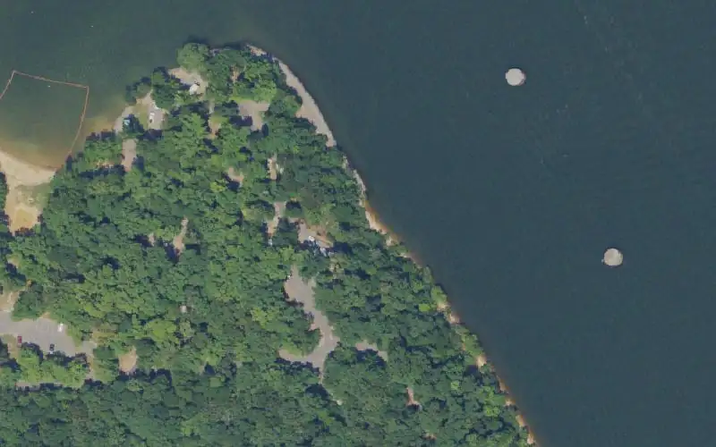Aerial photo of the area around Canal Campground Ramp, Lyon County