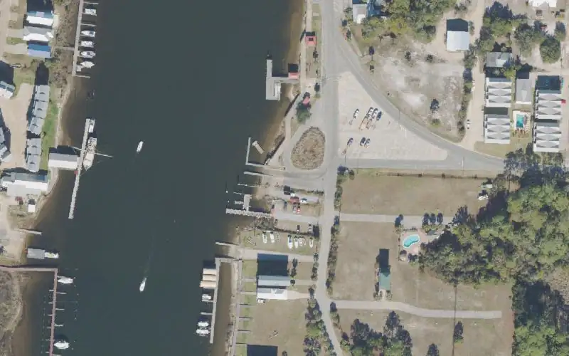 Aerial photo of the area around Carrabelle Marine Street Public Boat Ramp, Franklin County