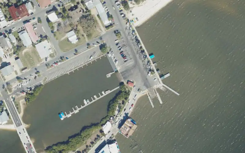 Aerial photo of the area around Cedar Key Marina - Basin Side Boat Ramp, Levy County