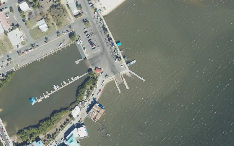 Aerial photo of the area around Cedar Key Marina - Gulf Side Boat Ramp, Levy County