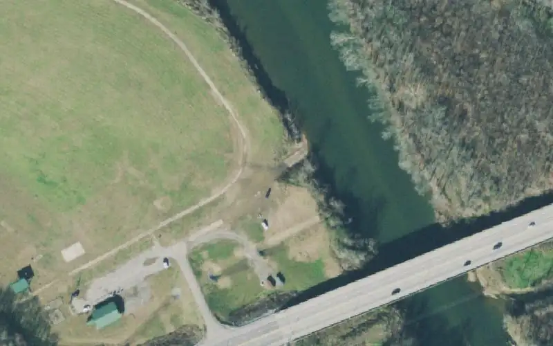 Aerial photo of the area around Centerville Park Ramp, Hickman County