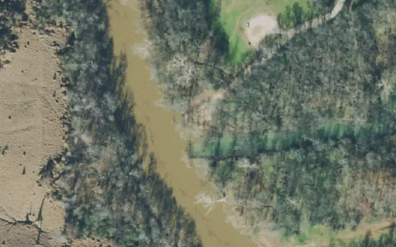 Aerial photo of the area around Chickasaw Trace Park, Maury County