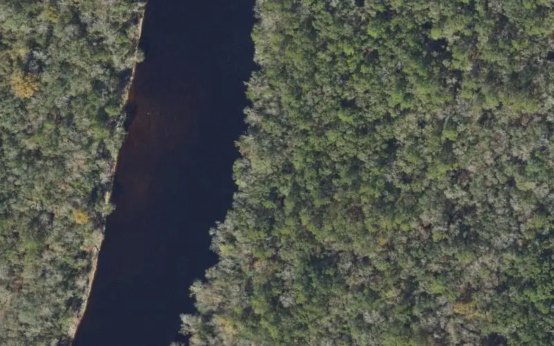 Aerial photo of the area around Christian Tract Canoe Launch, Suwannee County