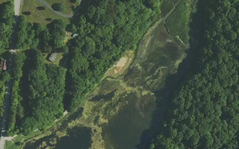 Aerial photo of the area around City Lake Fishing Access, Metcalfe County