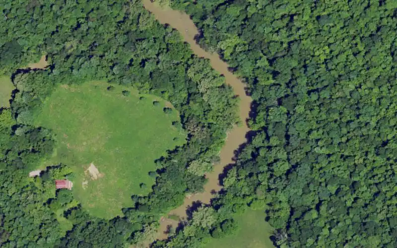 Aerial photo of the area around Cool Camp Ramp, Whitley County