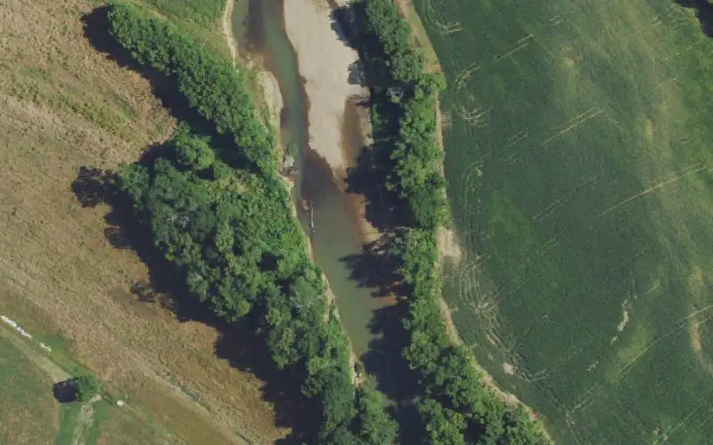 Aerial photo of the area around Coruth Ford, Allen County