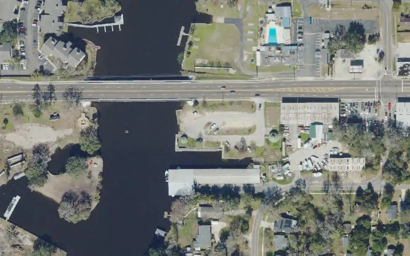 Aerial photo of the area around Curtis Lee Johnson Marina Park Public Boat Ramp (aka. Lighthouse Marina), Duval County