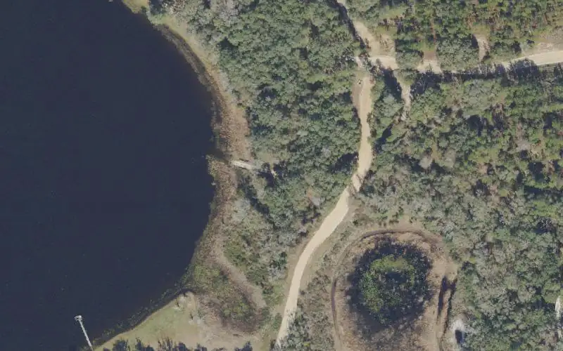 Aerial photo of the area around Dick's Lake (Kirby Lake) Public Boat Ramp, Putnam County