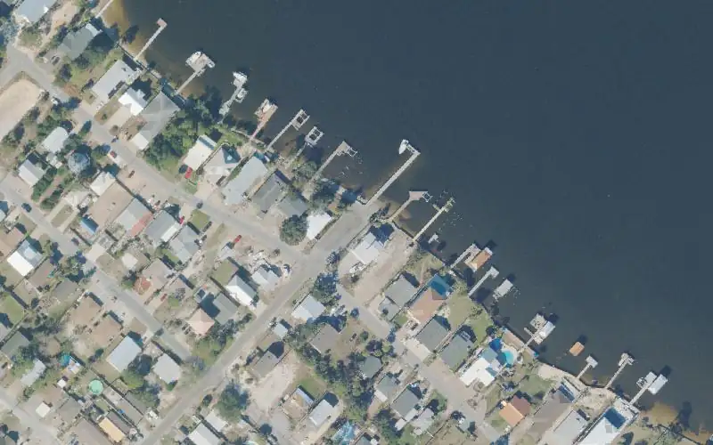 Aerial photo of the area around Dolphin Drive Public Boat Ramp, Bay County