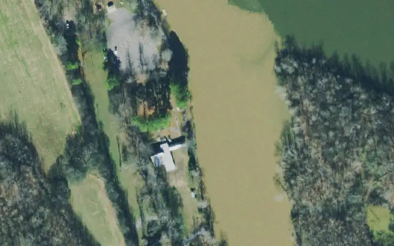 Aerial photo of the area around Doziers Boat Dock, Dickson County