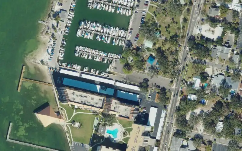Aerial photo of the area around Dunedin Municipal Marina Boat Ramp, Pinellas County