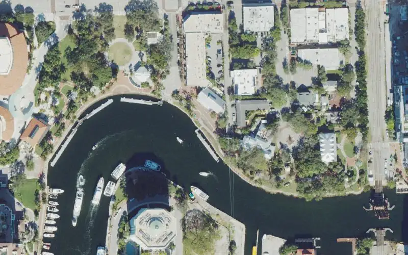 Aerial photo of the area around Esplanade Park Public Kayak Dock, Broward County