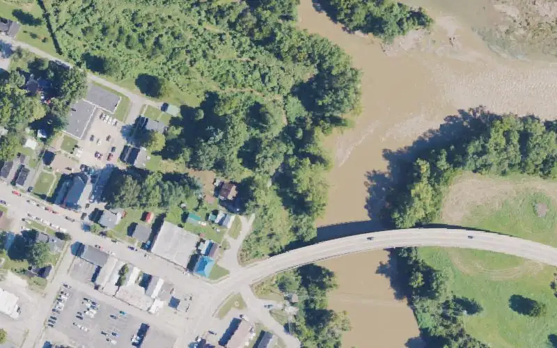 Aerial photo of the area around Falmouth Ramp, Pendleton County