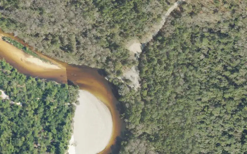 Aerial photo of the area around Fillingim Landing Canoe Launch, Escambia County
