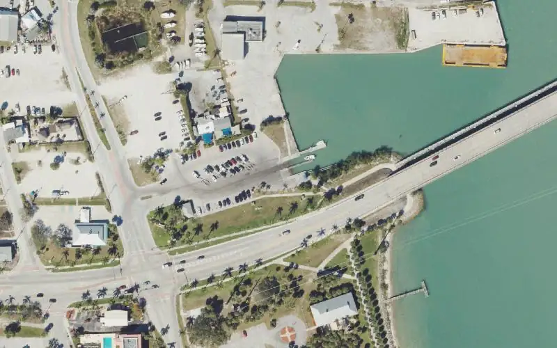 Aerial photo of the area around Fisherman's Wharf & Public Boat Ramp, St. Lucie County
