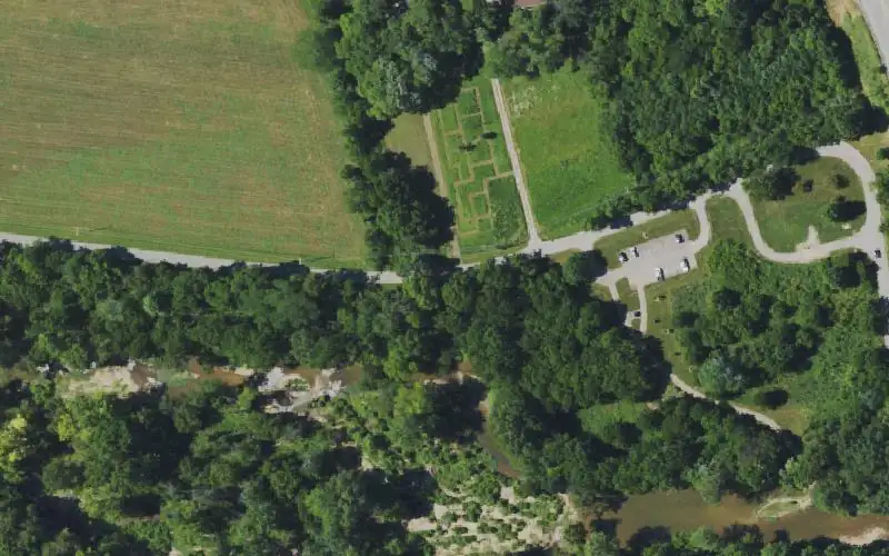 Aerial photo of the area around Fisherville Canoe Access, Jefferson County