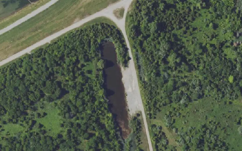 Aerial photo of the area around Flycatcher Lake, Muhlenberg County