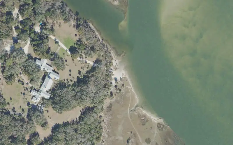 Aerial photo of the area around Fort George Island State Park Ribault Club Small Boat Launch, Duval County