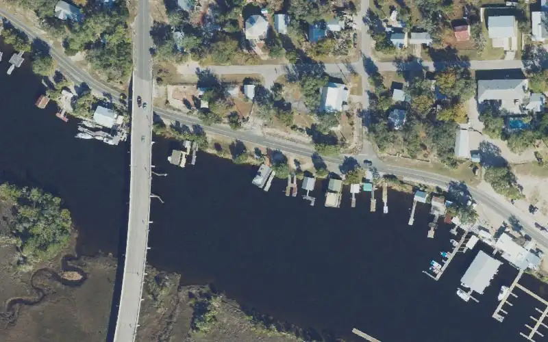 Aerial photo of the area around Fort Steinhatchee Park Kayak Launch Dock, Taylor County