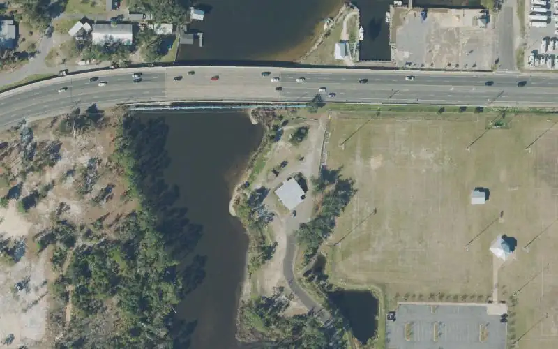 Aerial photo of the area around Frank Nelson Park - Paddlecraft Access, Bay County