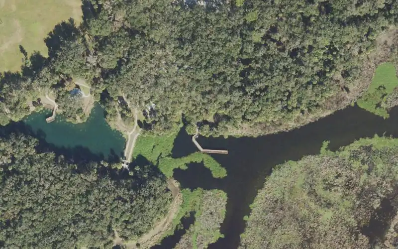 Aerial photo of the area around Gemini Springs Park Kayak Launch, Volusia County