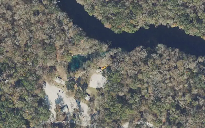 Aerial photo of the area around Ginnie Springs Outdoors, LLC - Canoe/ Kayak Access Point, Gilchrist County