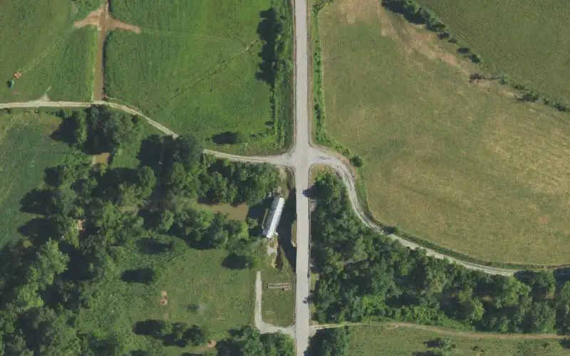 Aerial photo of the area around Grange City Covered Bridge, Fleming County