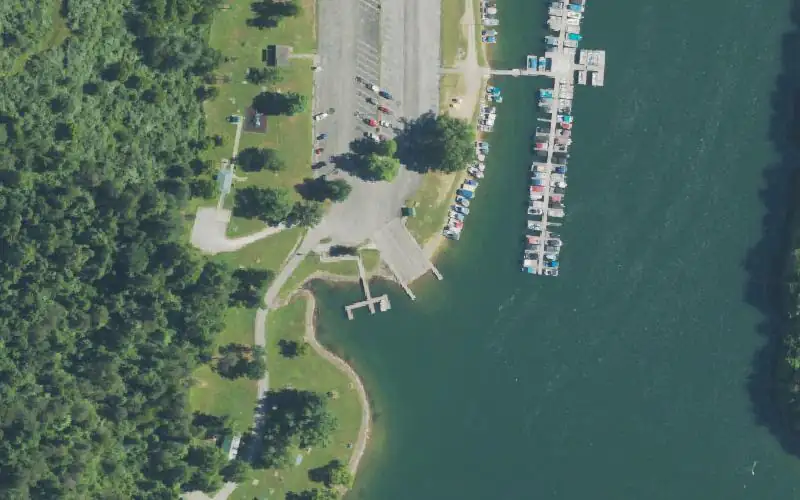 Aerial photo of the area around Grayson Dam Ramp, Carter County