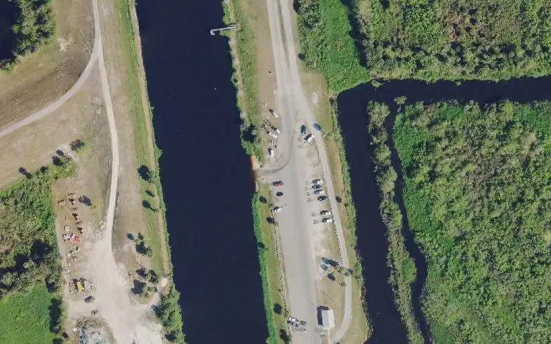 Aerial photo of the area around Harney Pond Canal - Margaret Van de Velde Park - Northern Canal Side Boat Ramp, Glades County