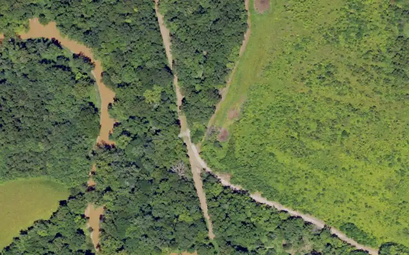 Aerial photo of the area around Highland Creek Unit Pond, Union County