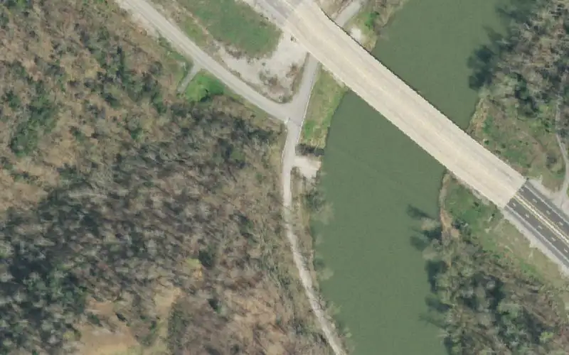 Aerial photo of the area around Highway 25E Bridge Access, Claiborne County