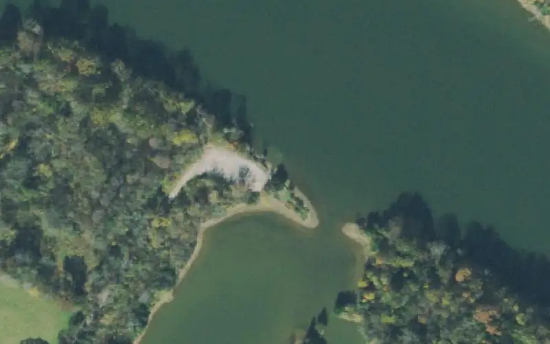 Aerial photo of the area around Hollemans Bend Boat Ramp, Jackson County