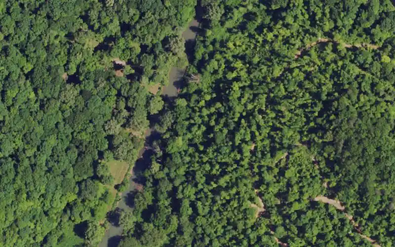 Aerial photo of the area around Horse Lick Creek Fishing Access, Jackson County
