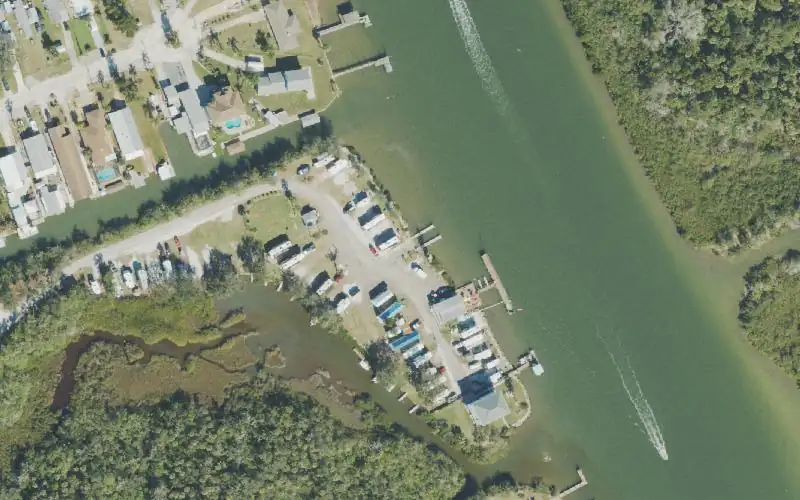Aerial photo of the area around Indian Mound Fish Camp, Volusia County