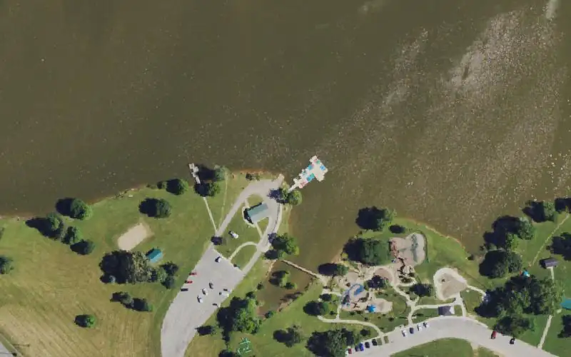 Aerial photo of the area around Jacobson Park Lake, Fayette County